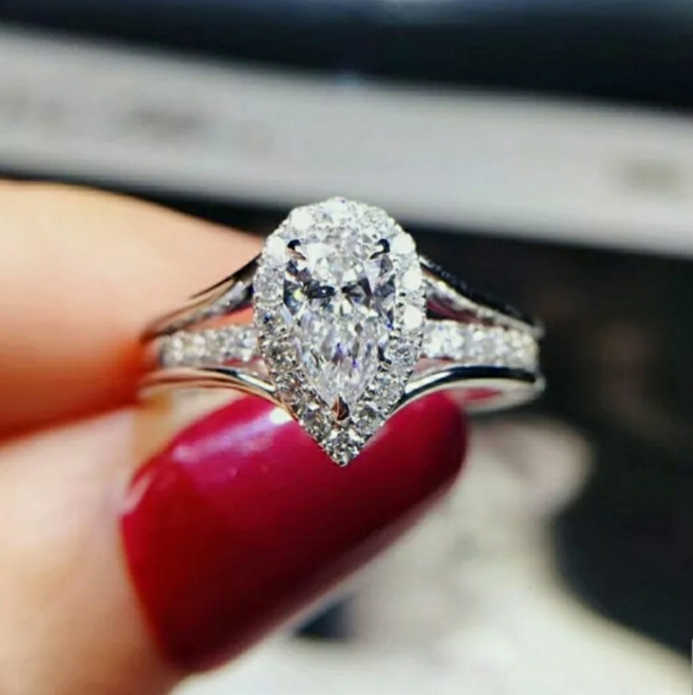 1.8ct Pear Cut HALO Bridal Ring